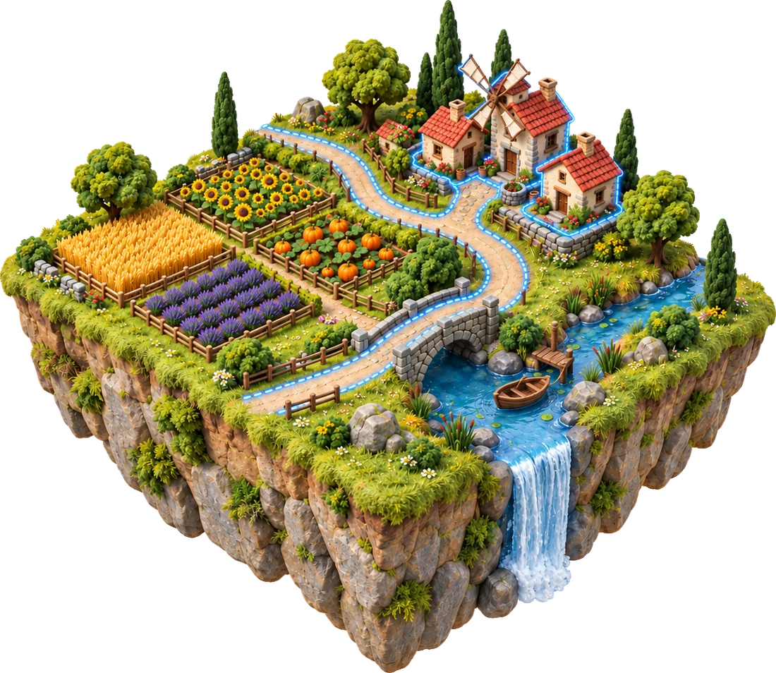 The same world checked and changed, with a new windmill and boat